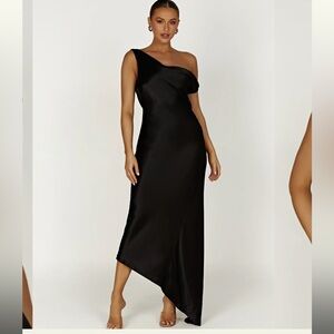 Meshki- Yvette Slip Maxi Dress With Asymmetrical Hem - Black